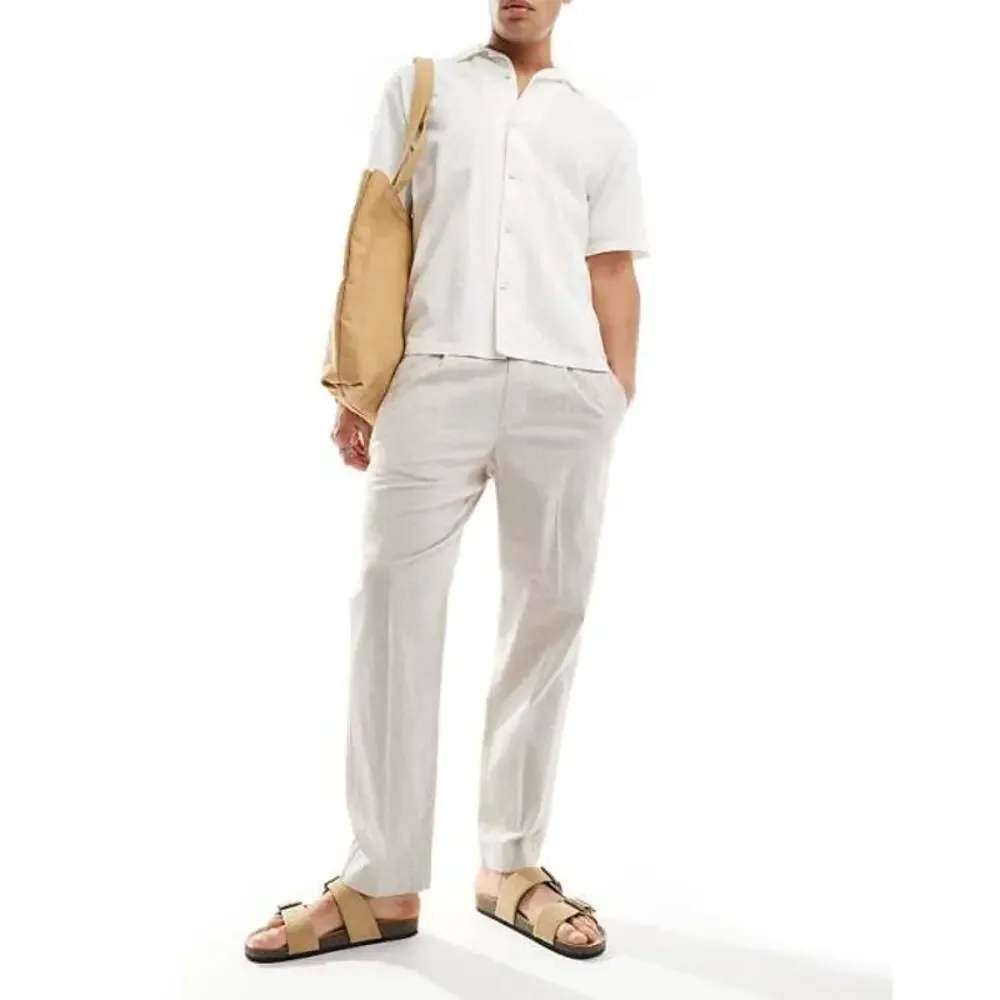 Abercrombie & Fitch Men's Linen Blend Pleated Loose Fit Pull On Pants Size XS